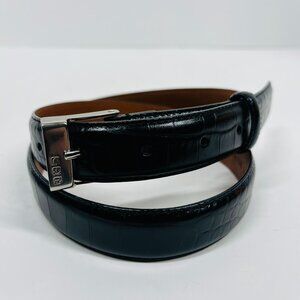 Ralph Lauren Black Crocodile Embossed Leather Belt with Silver Buckle, Size M